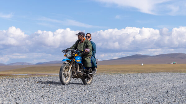 Man and Woman on a motorcycle in Mongolia